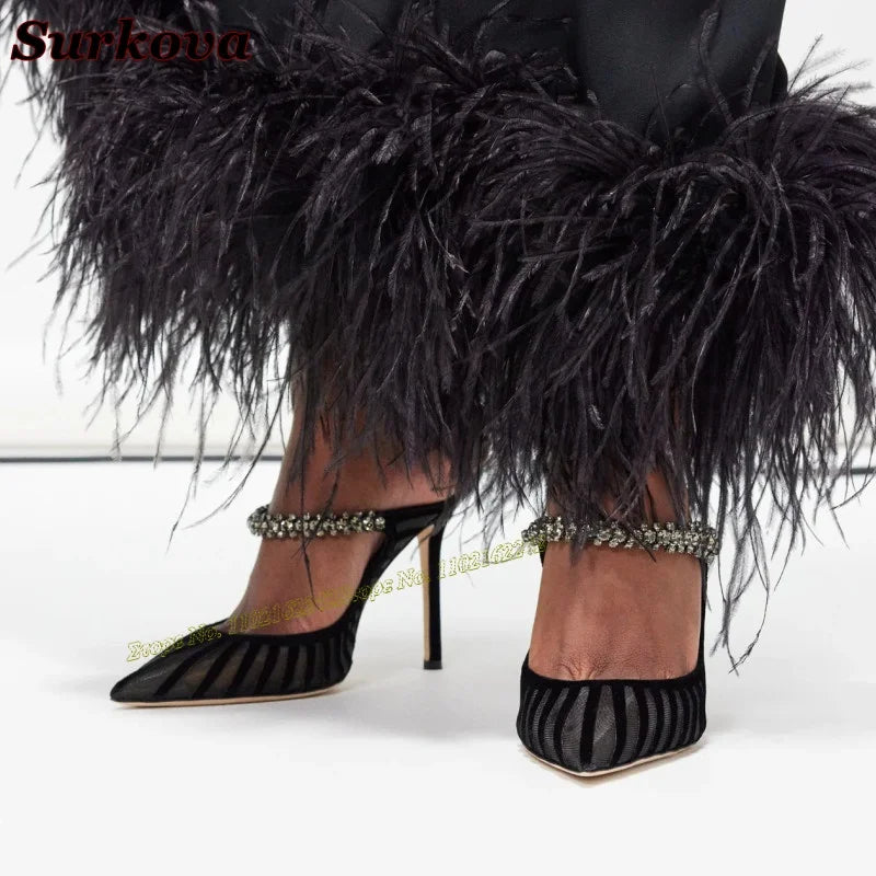 New Summer Breathable High Heels Fashionable Outdoor Wear Pointed Stiletto Slippers Versatile Hollow Dress Women'S Shoes 43