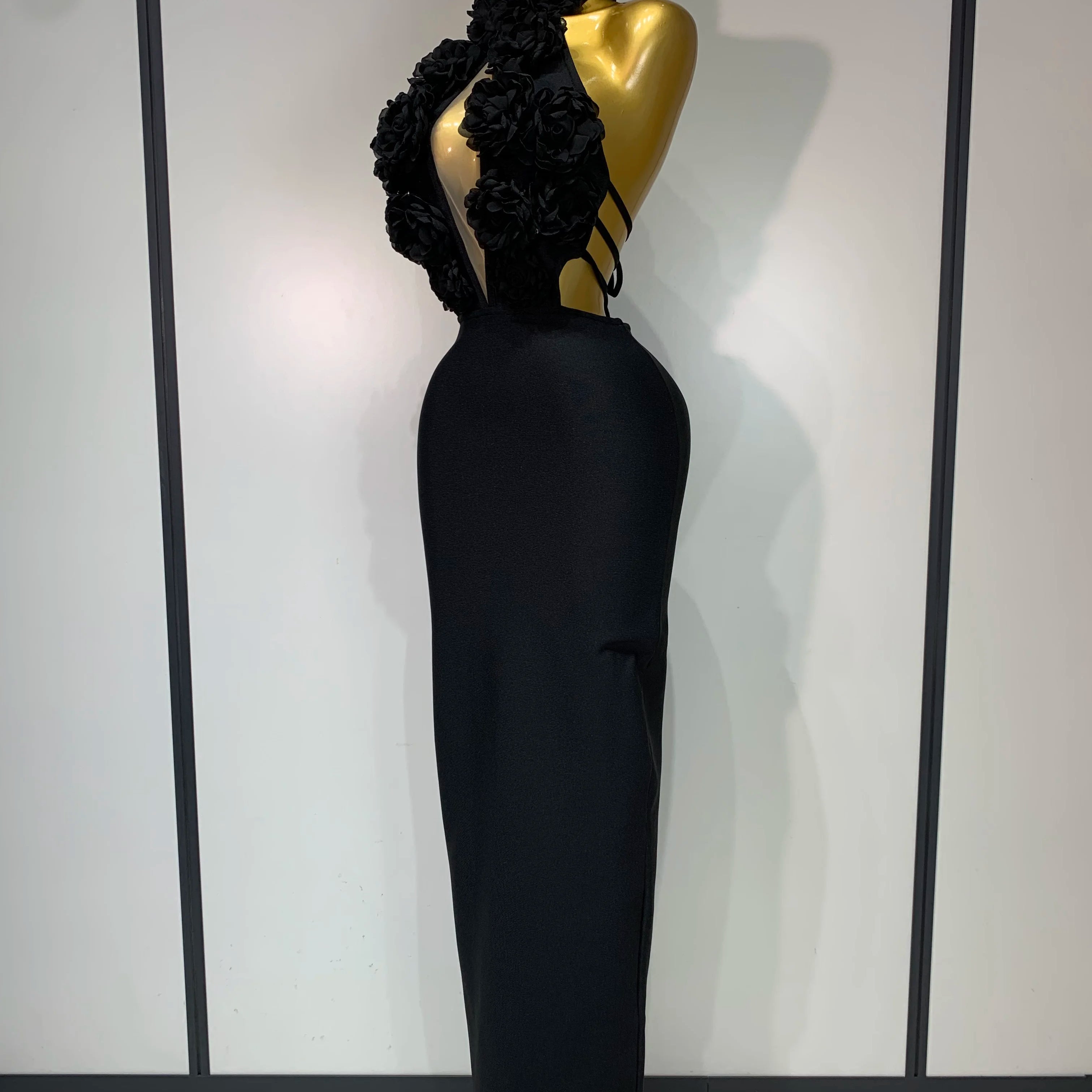 Women Sexy Halter Hollow Out Flowers Bodycon Bandage Dress Red Backless Celebirty Elegant Party Luxury Birthday Wedding Dresses