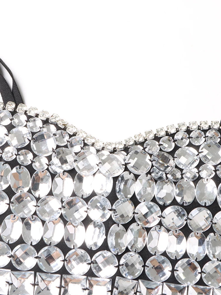 TWOTWINSTYLE Patchwork Embroidered Flares Dresses For Women Square Collar Sleeveless High Waist Slim Sexy Summer Dress Female