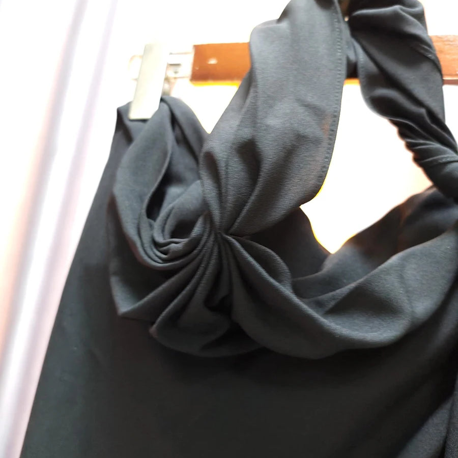 TWOTWINSTYLE Solid Loose Two Piece Sets for Women Halter Neck Sleeveless Irregular Top High Waist Wide Leg Pants Set Female New