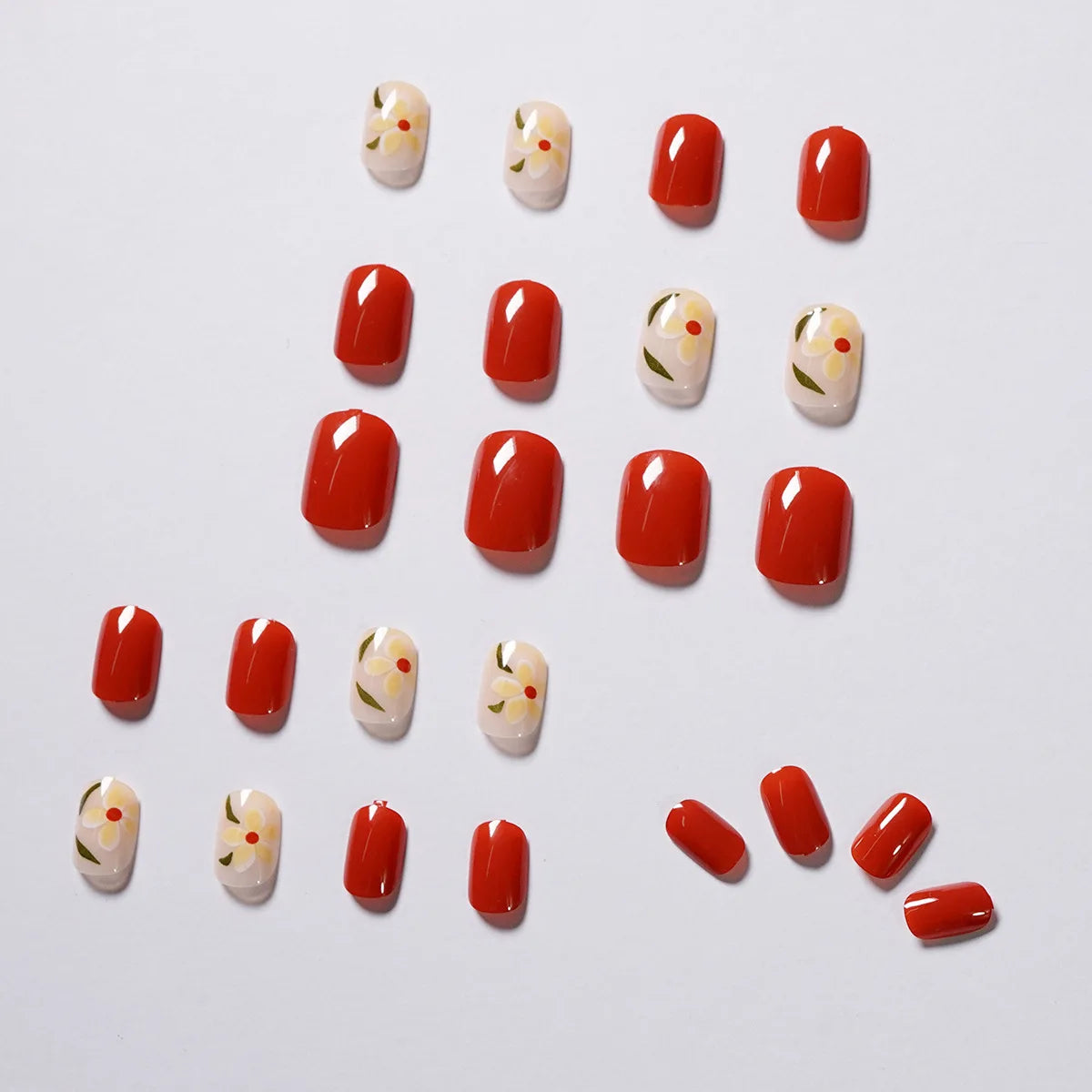 24Pcs Iced Camellia Nails Tomato Red Designed with French Acrylic Nail Art Tips for Women&Girl Daily,Party Wear