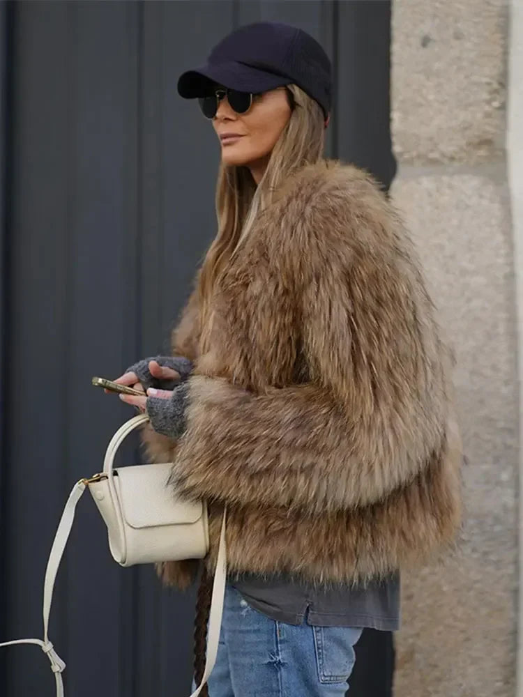 Winter Women's Chic Thermal Furry Faux Fur Coat Fashion Casual Long Sleeve Cardigan Jackets New Female Warm Streetwear ﻿ As show