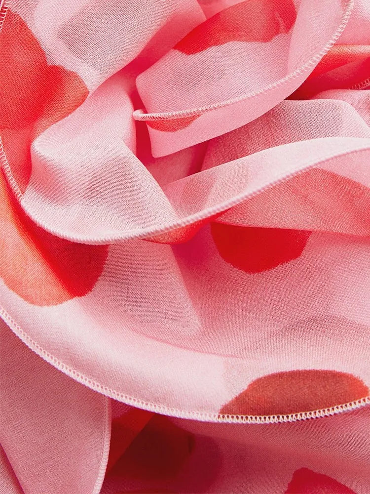 TWOTWINSTYLE Print Patchwork Floral Cut Out Dress For Women V Neck Long Sleeve High Waist Folds Mini Dresses Female Clothes New