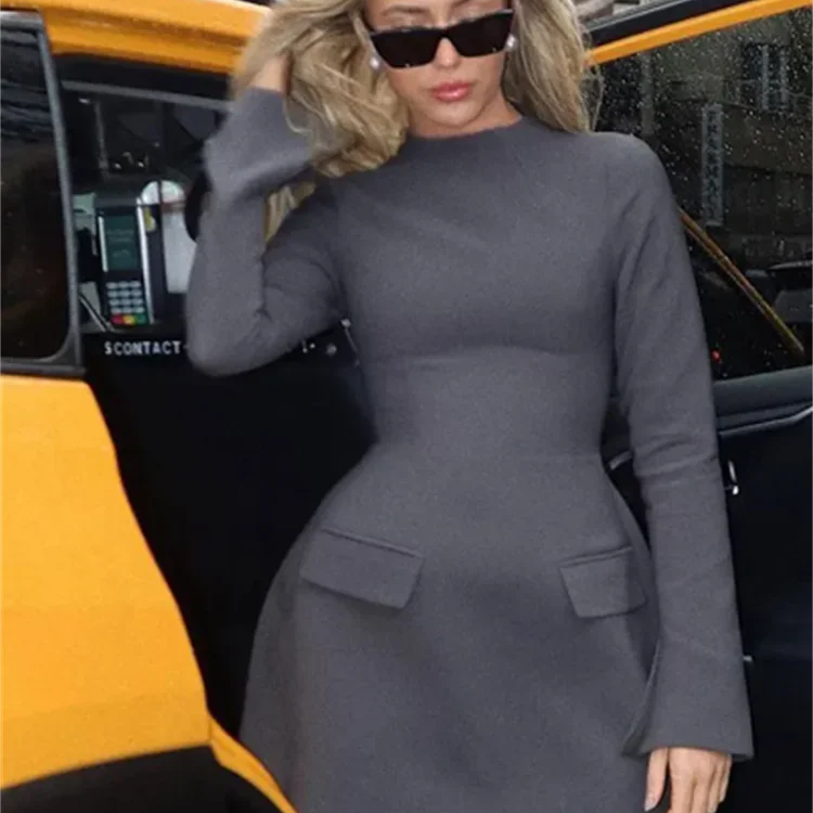 Elegant Long Sleeve Half Turtleneck Dress Women Sexy Autumn Spring Hip Package Skirts for Female Newest Slim Party Dresses