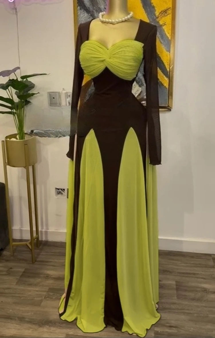 GLCMYAYA Women Long Sleeve Draped Front Midi A-line Patchwork Maxi Long  Dress 2025 Vacation Holiday Party Birthday Dresses