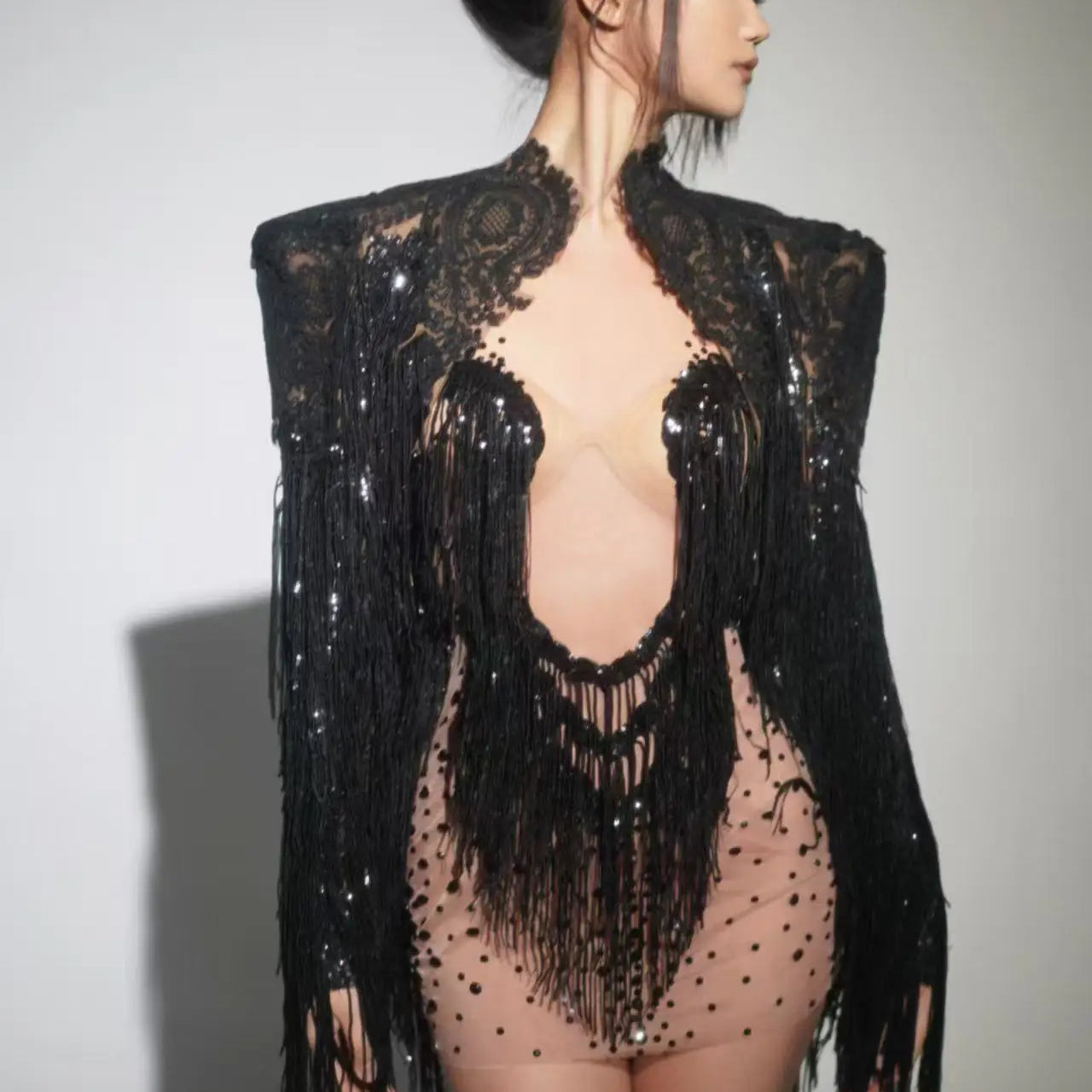 Ensemble 2 pièces manteau et jupe à paillettes et strass scintillants pour femme, tenue de fête d'anniversaire, de discothèque, de spectacle sur scène, nouvelle collection 2025