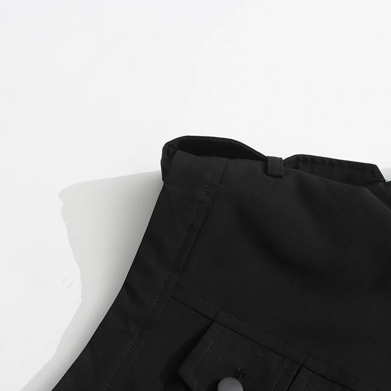 TWOTWINSTYLE Solid Sheer Spliced Mesh Folds Dress for Women Round Neck Sleeveless Patchwork Zipper elegant Dress Female Fashion