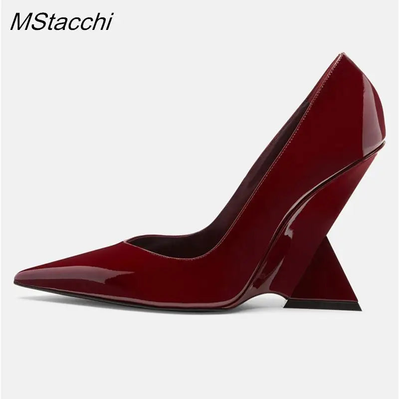 Runway Women Heels Pumps 2025 Designer Shoes Patent leather Pointed Toe Slingback Shallow Luxury Brand Strange Heel Woman Shoes