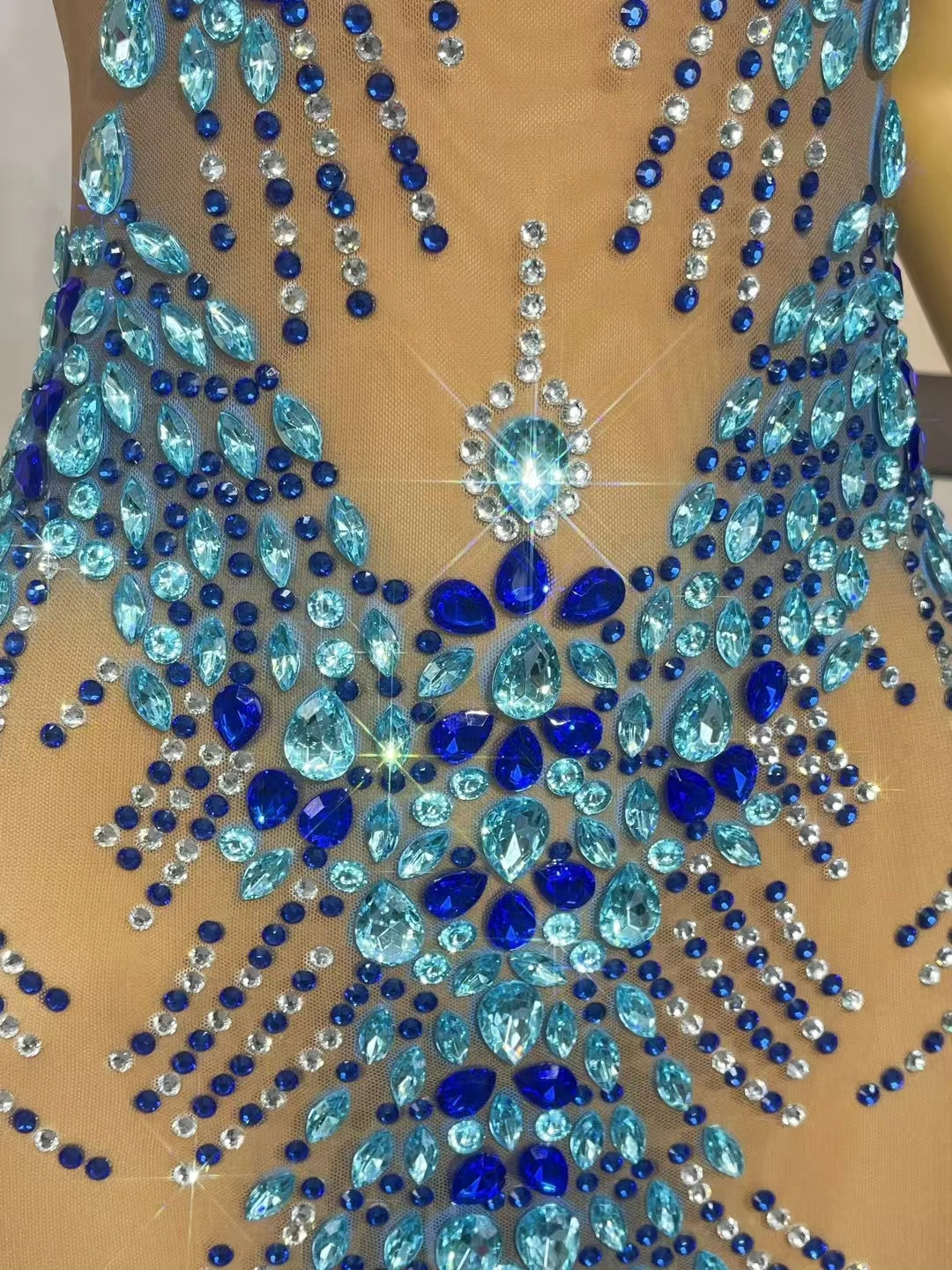 Sparkling Rhinestone See Through Mesh Evening Gown Birthday Celebrate Prom Sexy Long Dress Nightclub Cocktail Party Lantianyise