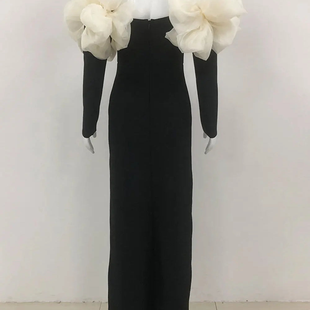 2024 Sexy Women Long Bandage Dress Fashionable Off Shoulder Chiffon Patchwork Long Sleeved Bodycon Backless Dress Party Vestidos