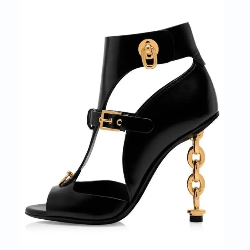Sexig högklackade hål korta stövlar sommar romerska sandaler helt nya pumpar kvinnor skor svart stor storlek