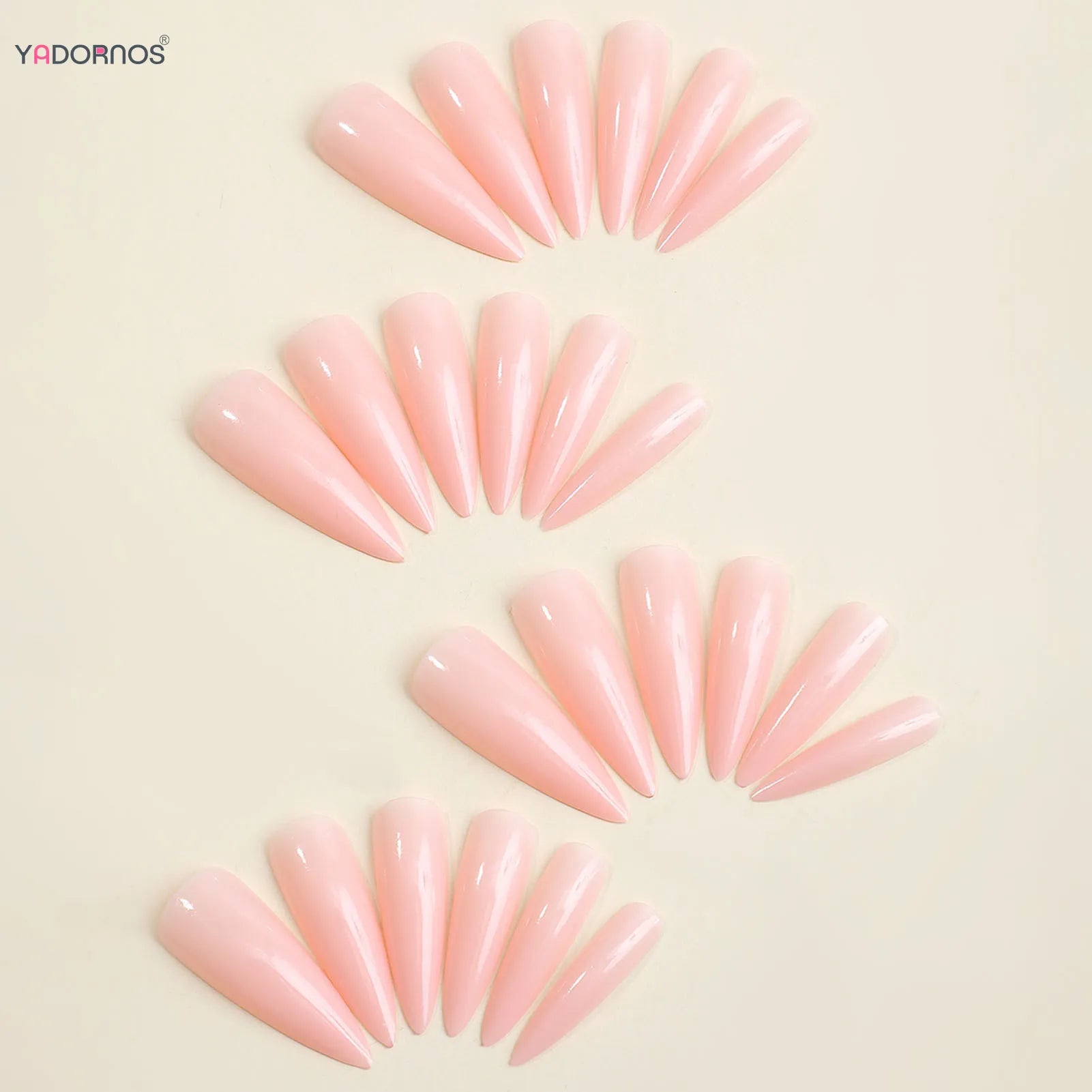 Nude Pink Long Stiletto Fake Nails 24Pcs Solid Color Press On Nails Spicy Girls Charm Manicure Reusable Stick-on False Nails