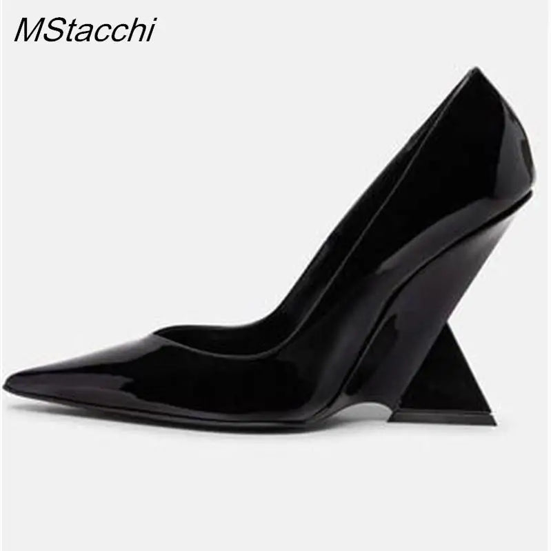 Runway Women Heels Pumps 2025 Designer Shoes Patent leather Pointed Toe Slingback Shallow Luxury Brand Strange Heel Woman Shoes