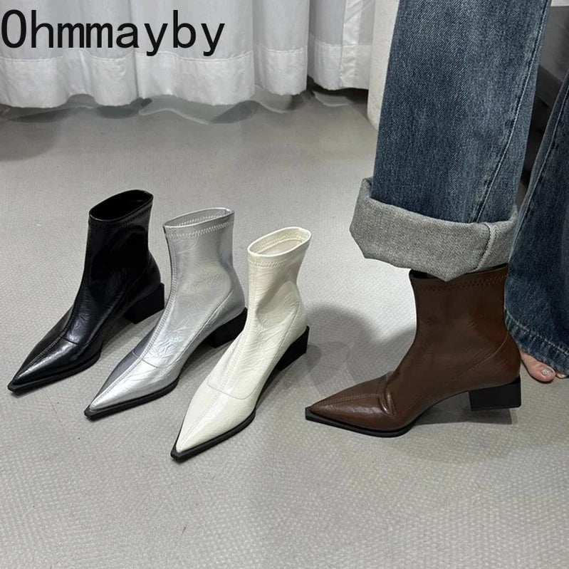 Autumn Women Ankle Boots Shoes Fashion Pointed Toe Ladies Short Boot Square Low Heel Casual Winter Women's Footwear