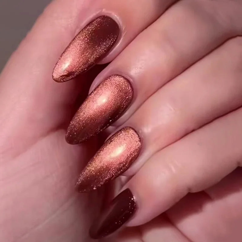 24pcs/set short medium fake nails square ballet tips new year red gradient colors with glitters faux ongles press on false nail