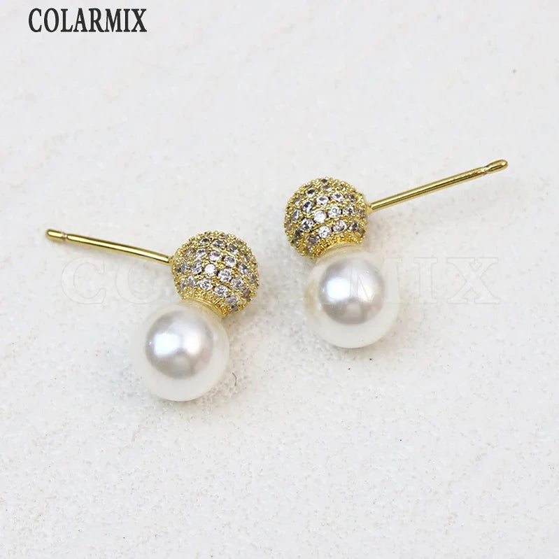 10 Pairs Zirconia Ball shape Earrings Metallic Pearls Beads Design Elegant Women Gift Fashion Jewelry 30852