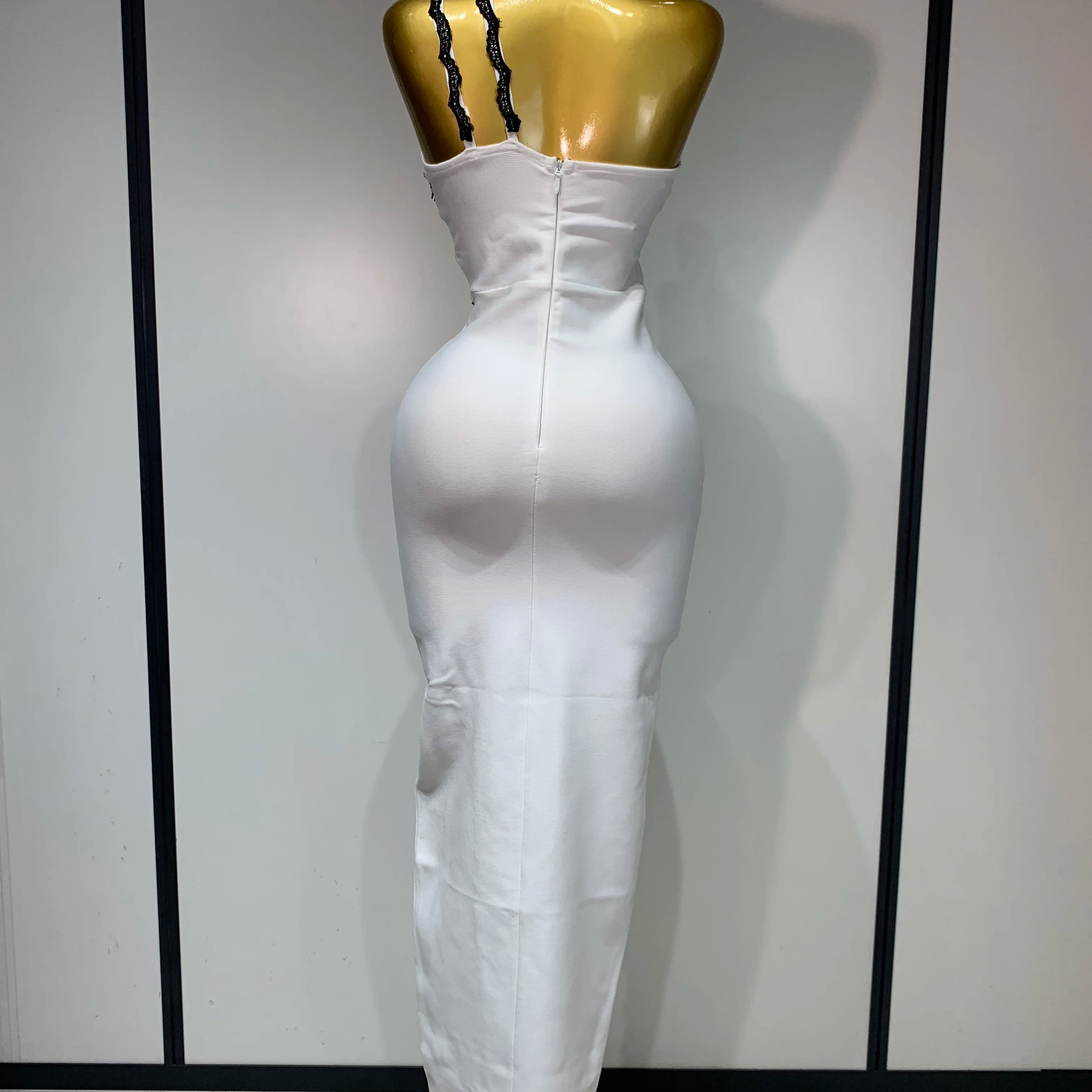 Women Designer Black Lace Bodycon Bandage Dress Luxury Birthday Party Dresses Elegant Long Celebrity Evening Prom Gowns