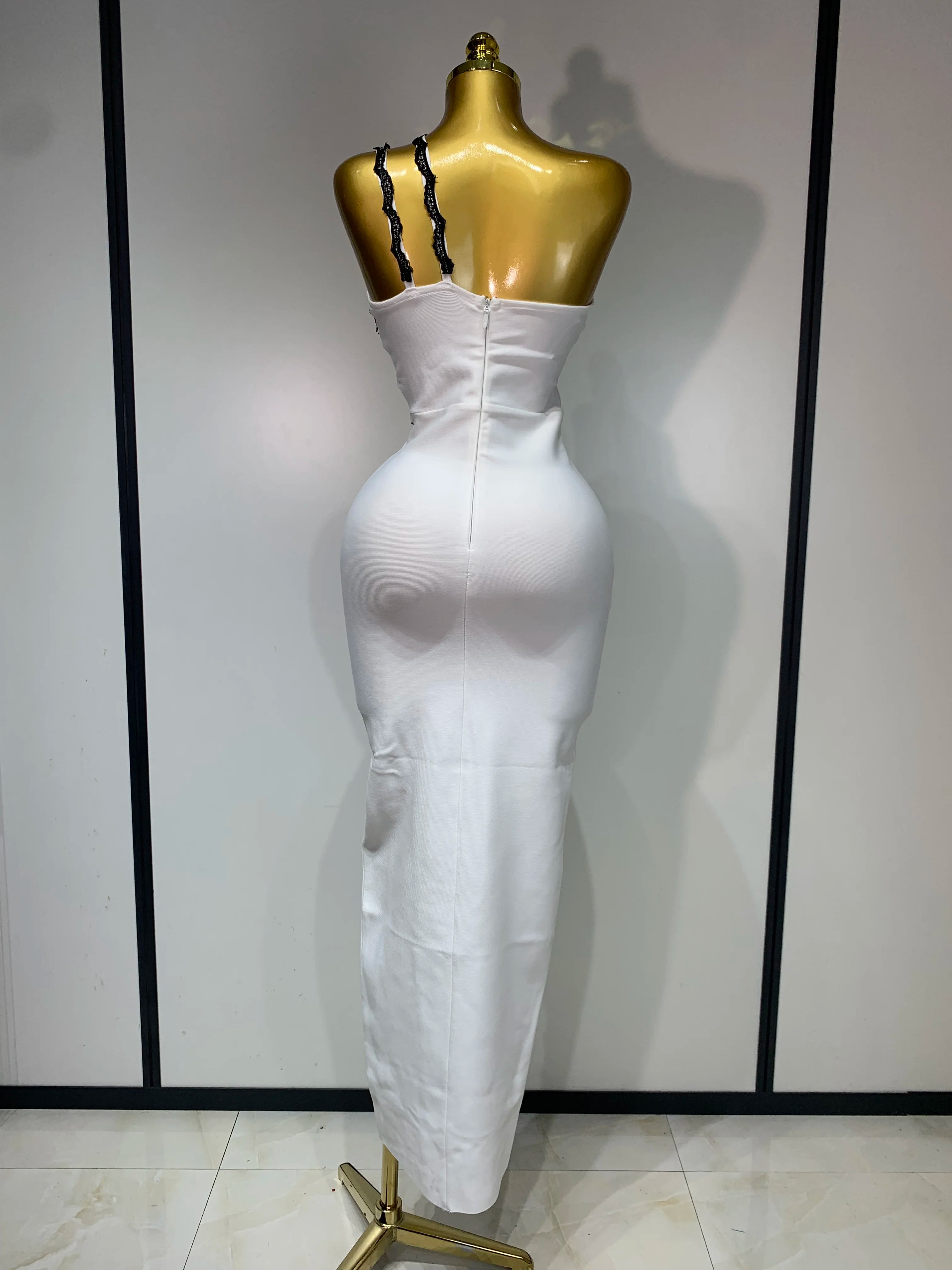 Women Designer Black Lace Bodycon Bandage Dress Luxury Birthday Party Dresses Elegant Long Celebrity Evening Prom Gowns