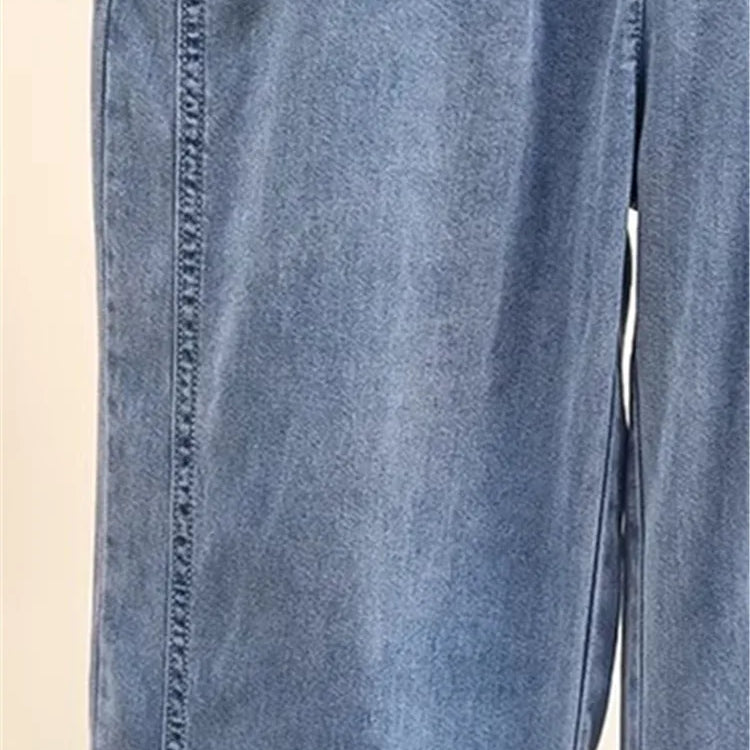 Plus Size Women's Clothing Denim Elasticated Waist Summer Thin Washed Jeans Fatty Wide-Legged Trousers For Obese Ladies Wear