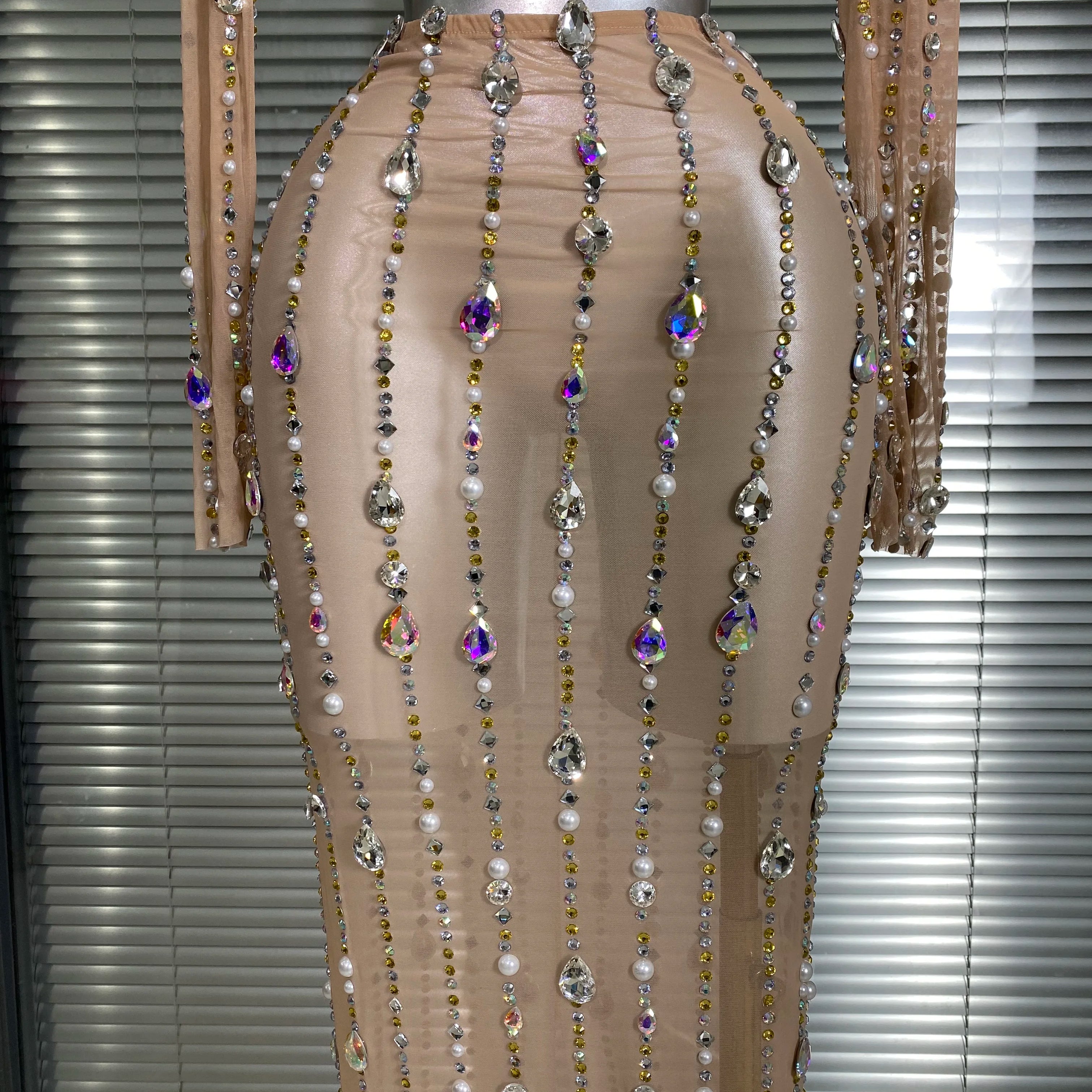 New Sexy Two Pieces Set Women Celebrity Crystal Diamond Night Club Skirt Suits Singer Dancer Tassel Stage Performance Costume