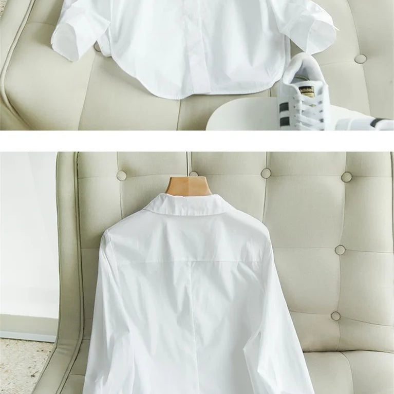 Spring and Summer Women's White Shirt Basic Korean Version Loose Casual Office Shirt Work Professional Top Solid Color