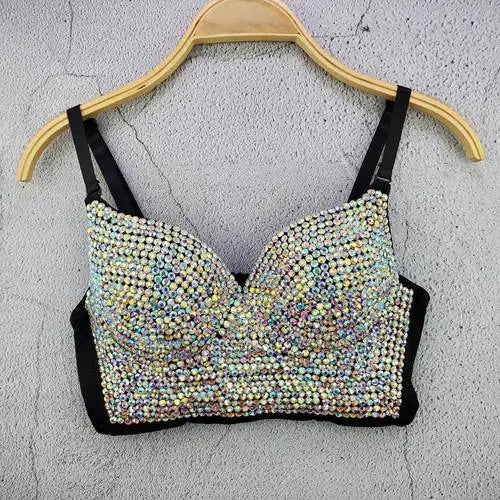 Rhinestone Bead Bustier Corset Pearls Diamond Push Up Night Club Bralette Women's New Fashion Bra Cropped Tops Plus Size colorful Black