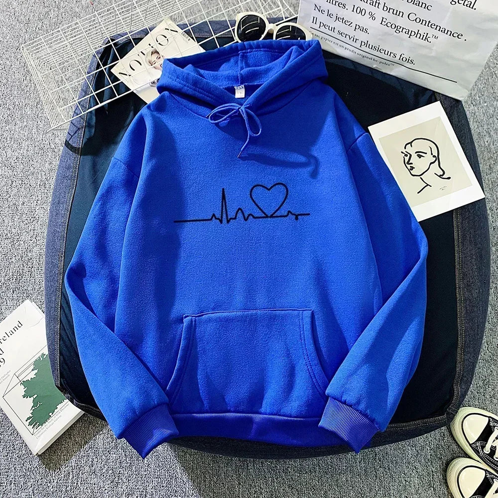 Autumn Winter Women Fleece Hoodies Thick Warm Female Long Sleeve Hooded Sweatshirts Casual Print Lady Loose Pullover Tops blue love velvet