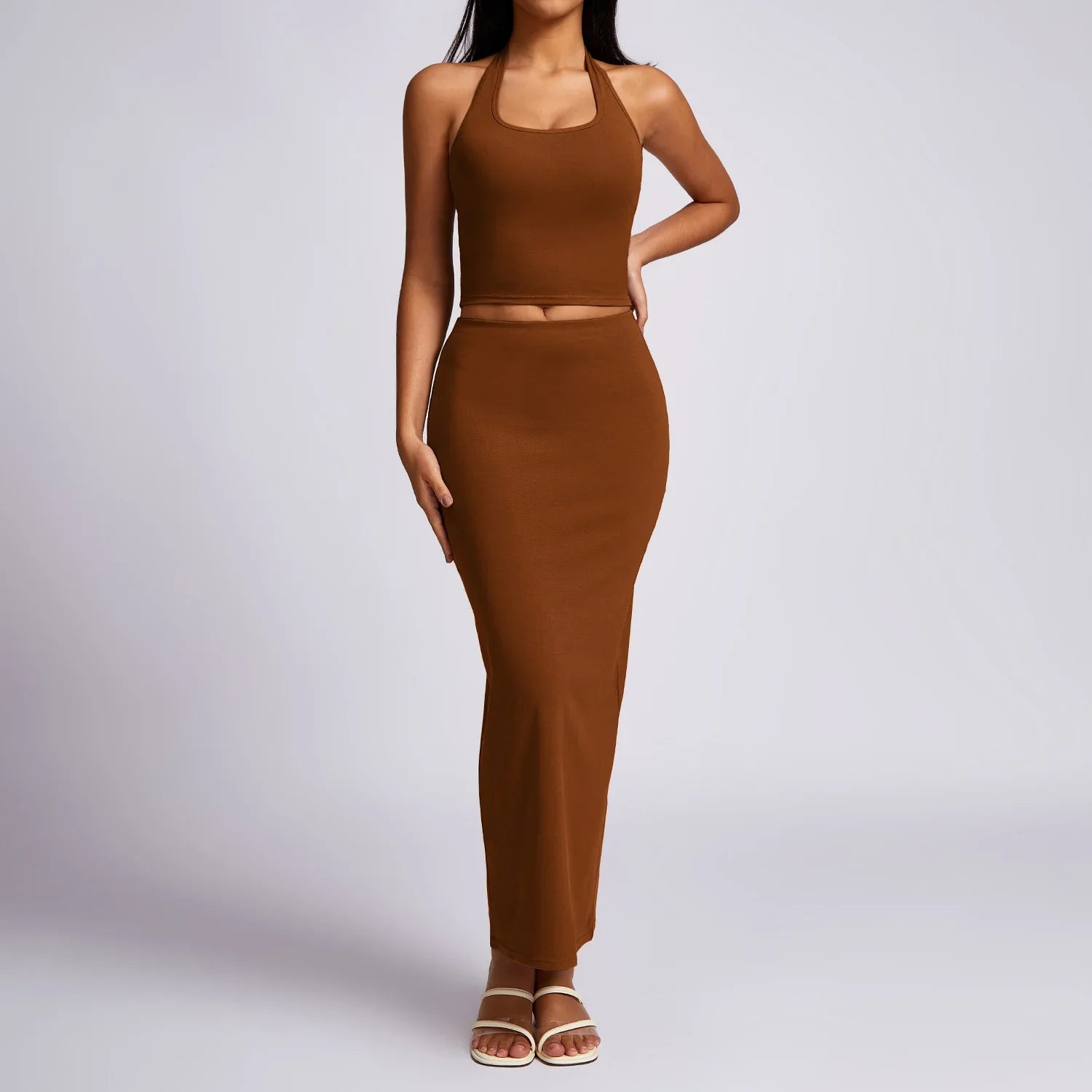 New Yoga Set Workout Clothes Fitness High Quality Suits Sports Bra High Waist Leggings 2 Piece Women High Stretch Gym Outfit brown-1