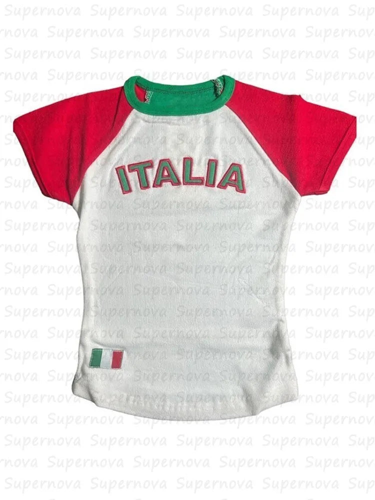 Aesthetics Streetwear Women's Tee Summer Casual Gothic 90s Vintage Grunge Letter Embroidery Short Sleeve T-Shirt Y2k Crop Top 05