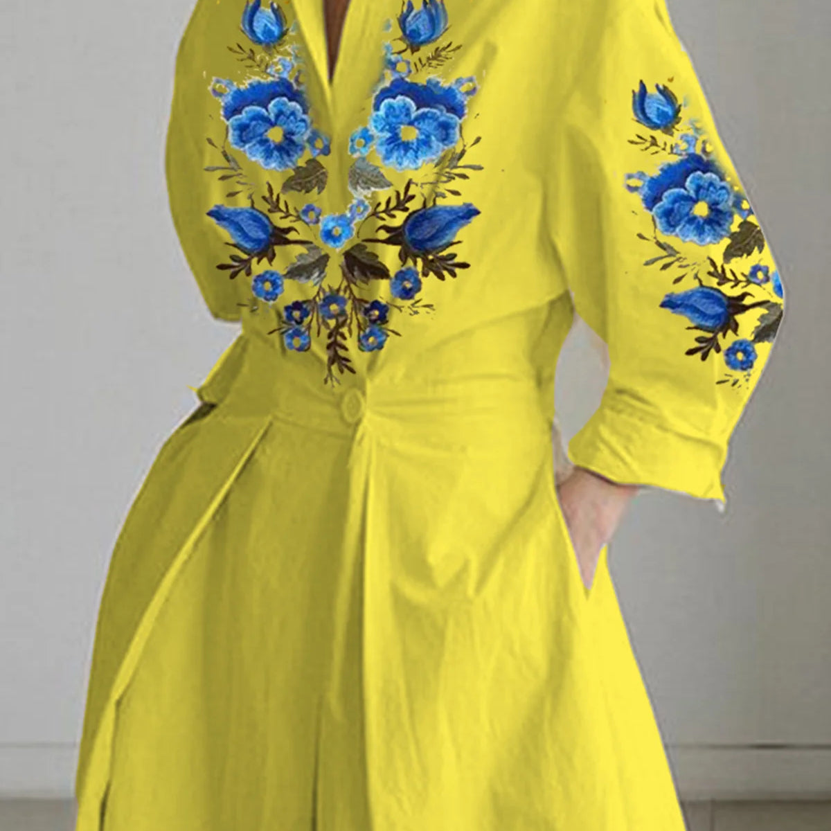 Plus Size Dress for Women Summer Elegant Lapel Oil Painting Button Shirt Dress Vestidos Casual 3/4 Sleeve Dress Party Vestido