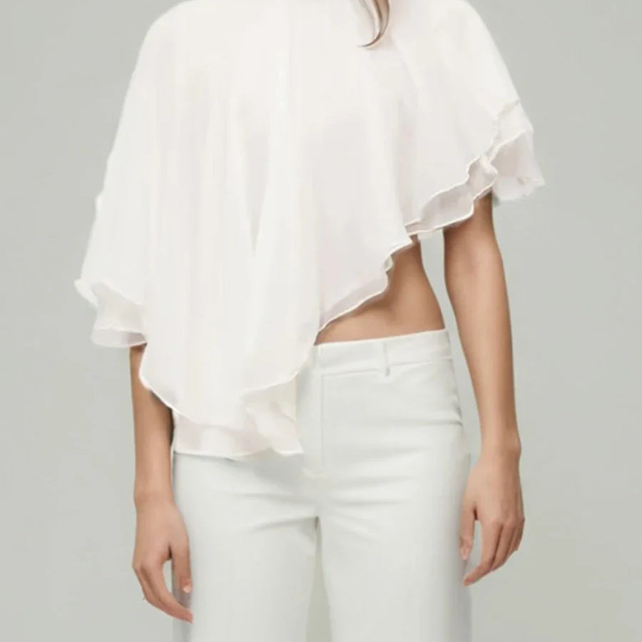 Solid Loose Spliced Lace Up Elegant Blouses for Women High Neck Sleeveless Irregular Blouse Female Fashion Clothing