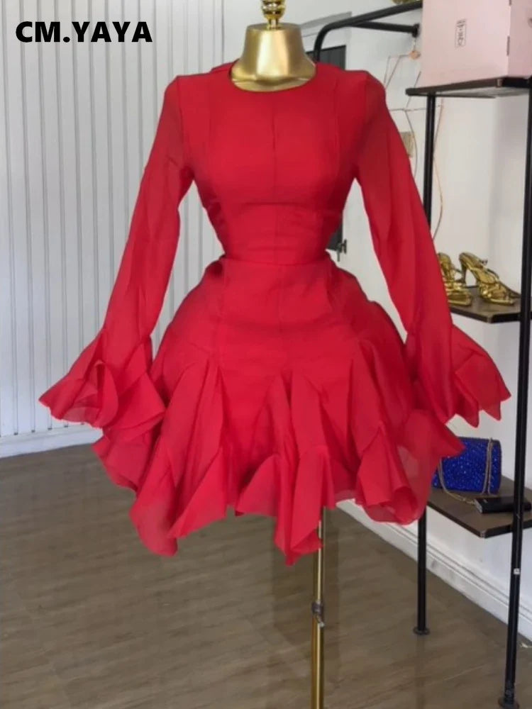 CM.YAYA Women flare long sleeve Printed Big Swing Ball Gown Dress 2025 Summer Holiday Night Club Party Vestidos Sexy Dresses