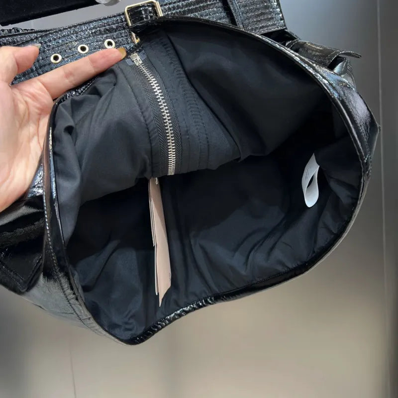 BORVEMAYS Black Stretch High Waist PU Leather Skirts Street Trend Temperament Solid Color Metal Button Zipper 2023 Autumn WZ5282