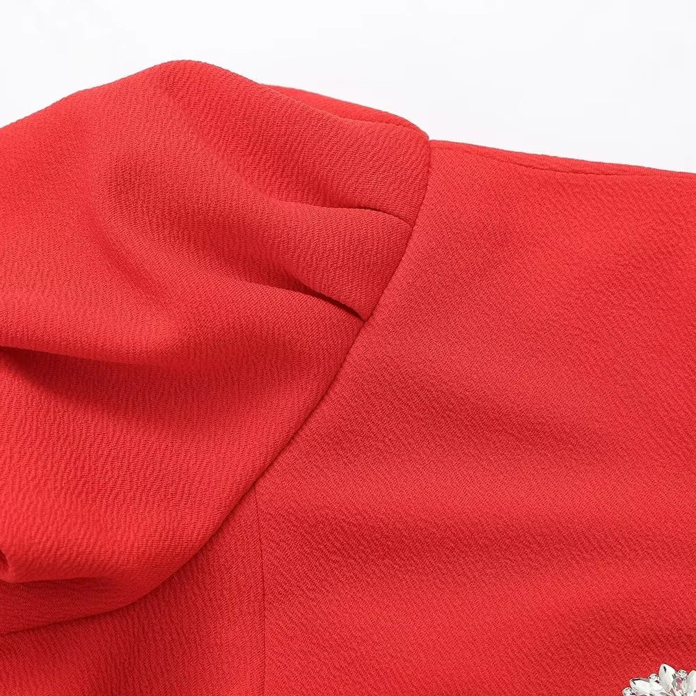 Zach Ailsa 2024 Spring Women's Fashion and Elegant Love Metal Decoration Bubble Sleeves Mini Dress