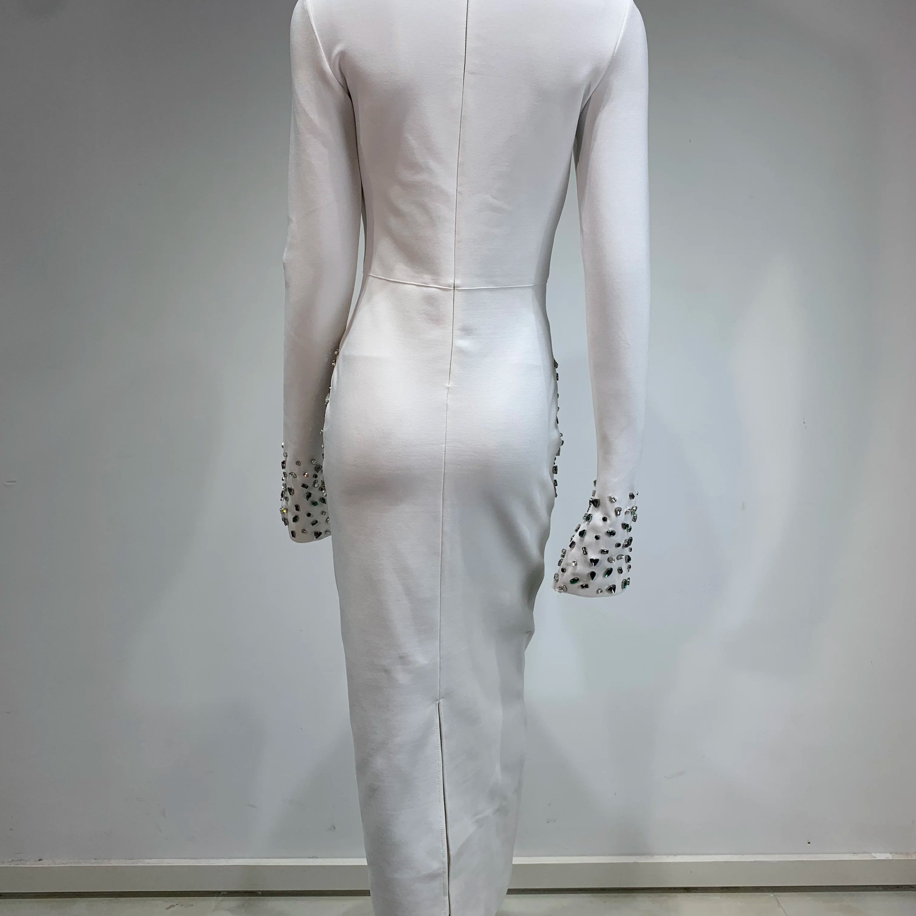 Women Celebrity Sexy Beading Crystal Diamonds Black White Maxi Long Bodycon Bandage Dress 2024 Elegant Evening Club Party Dress