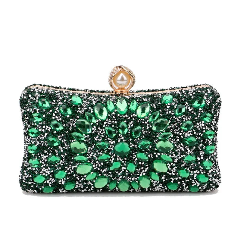 Handle Rhinestones Evening clutch Bag Crystal Dinner Party Wedding Purses and handbag luxury Designer shopper hobo shoulder bag YM3218green