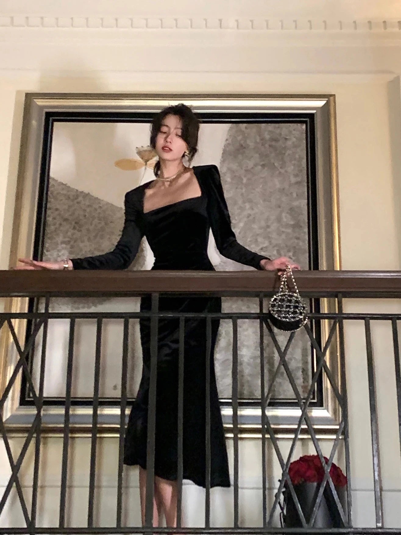 Fashion Elegant Long Black Velvet Dress Spring Women Sexy Bodycon Prom Evening Party Birthday Vestidos Female Vintage Robe