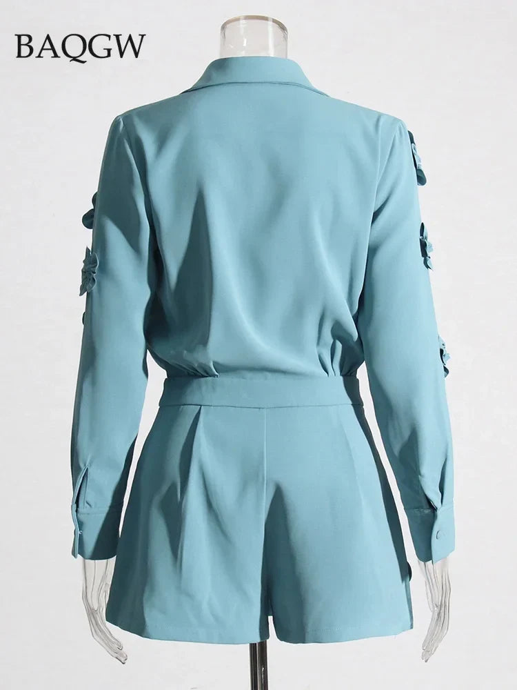 Floral Spliced Designer Casual Jumpsuits for Women Lapel Long Sleeve High Waist Temperament Office Lady Fashion Rompers Jumpsuit