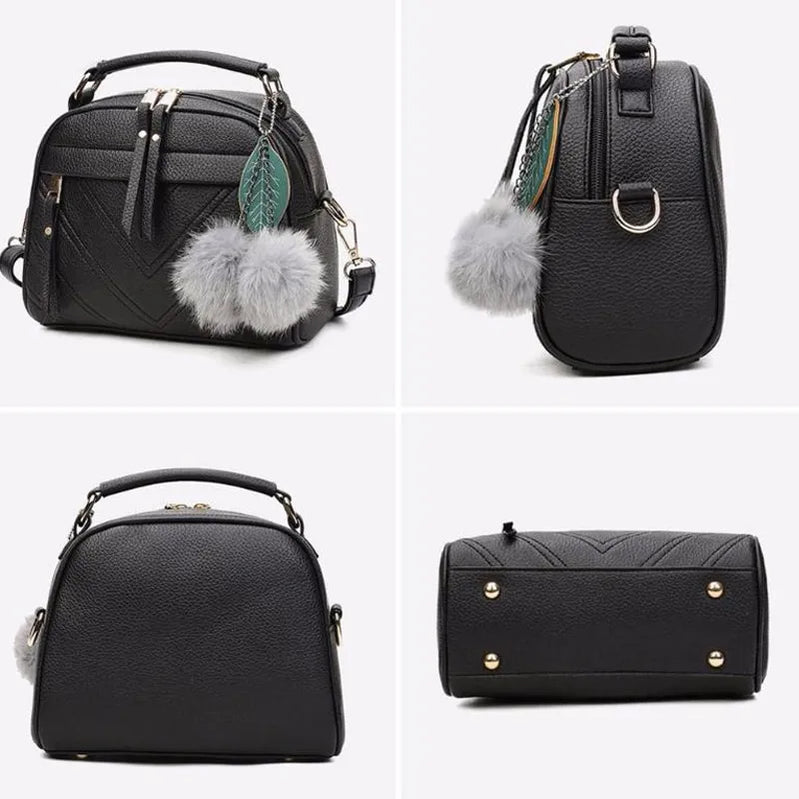 Women Messenger Bags PU Leather Handbag Inclined Shoulder Bag Women Crossbody Handbags Bag Ball Tassel Bag