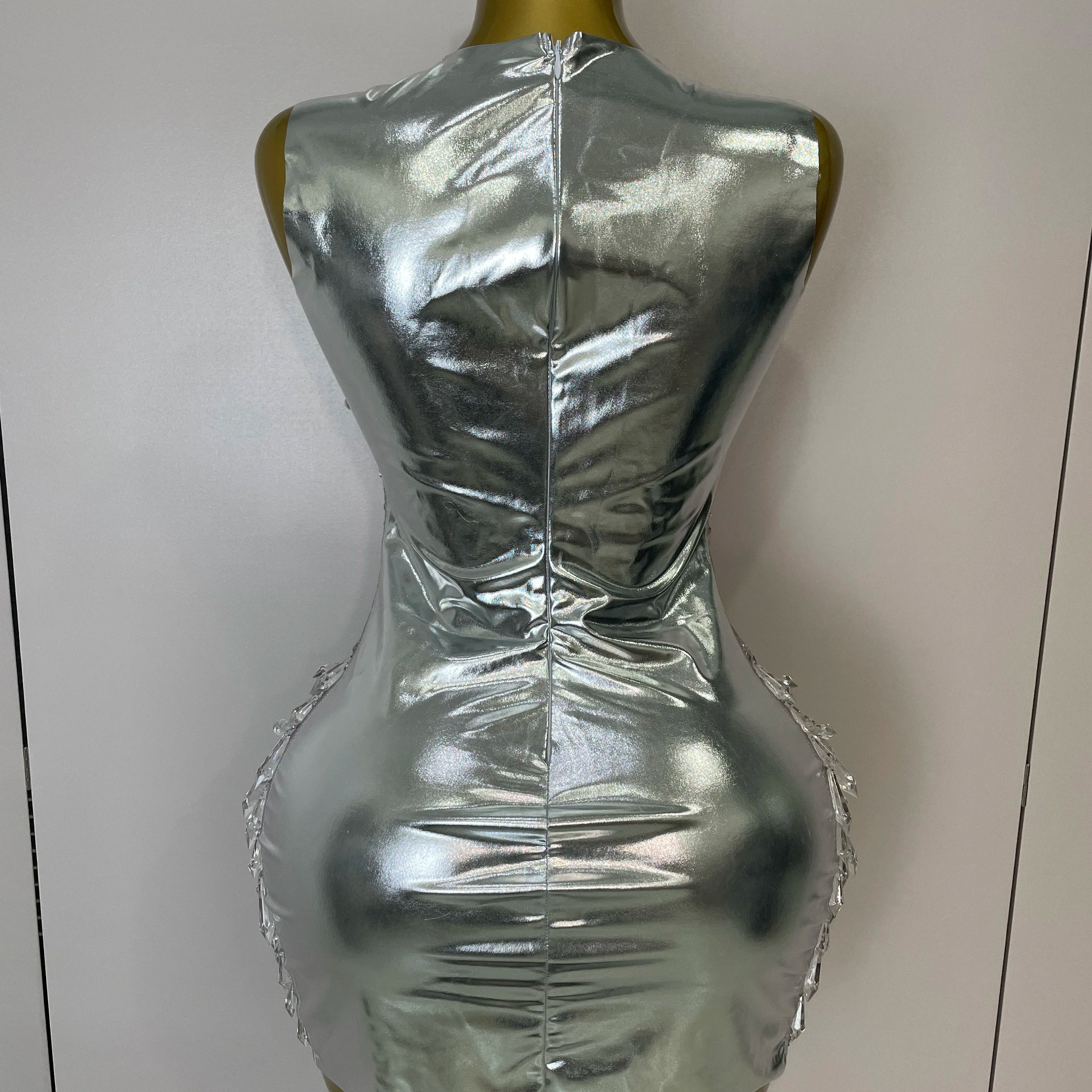 Stock 2025Women Luxury Sexy Mesh Crystal Diamonds Mini Dress Birthday Party Costume Nightclub Stage Performance Singer Outfit