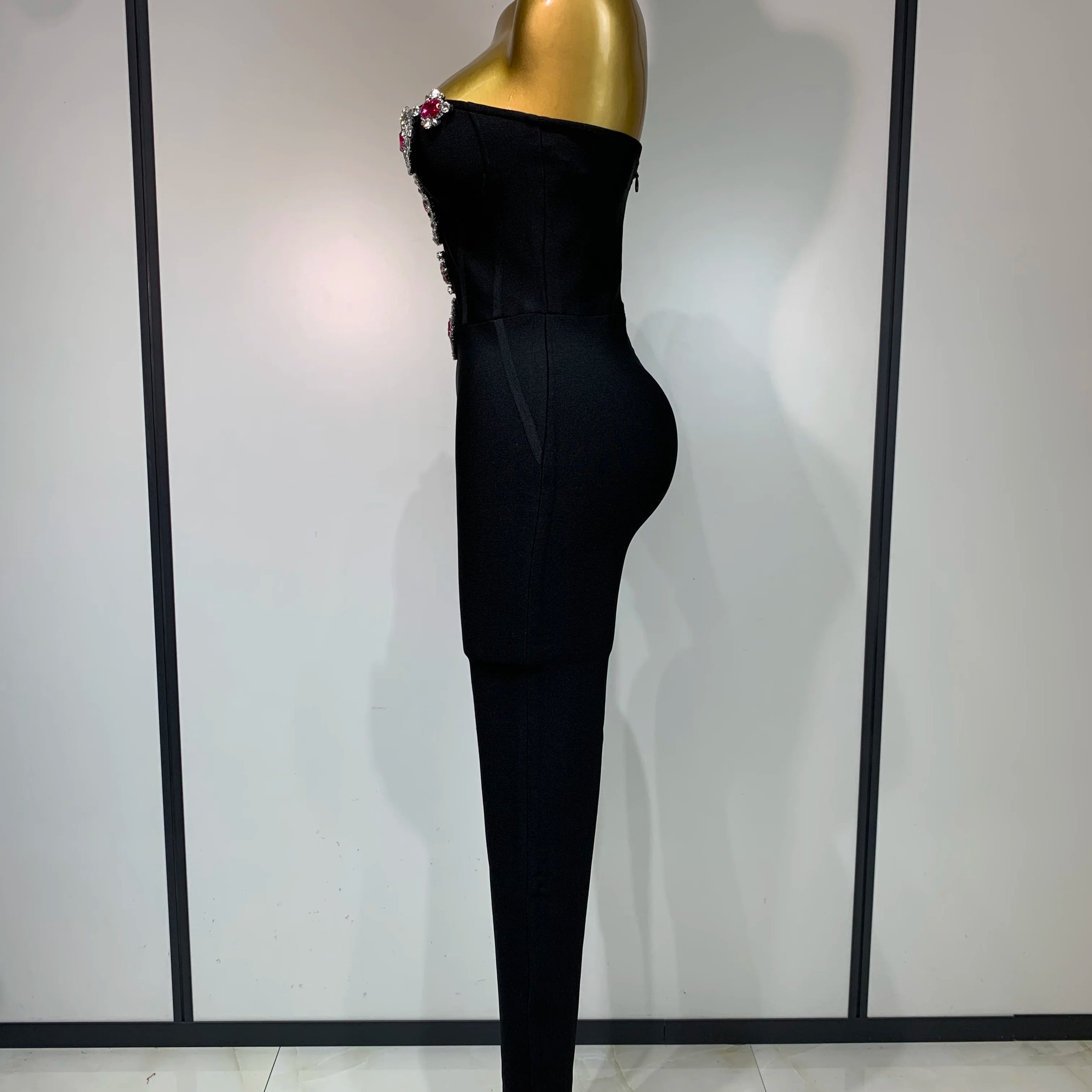 Fashion Celebrate Sparkly Rhinestone Women Sexy Strapless Bodycon Bandage Jumpsuit Runway Nightclub Party Luxury Birthday Outfit