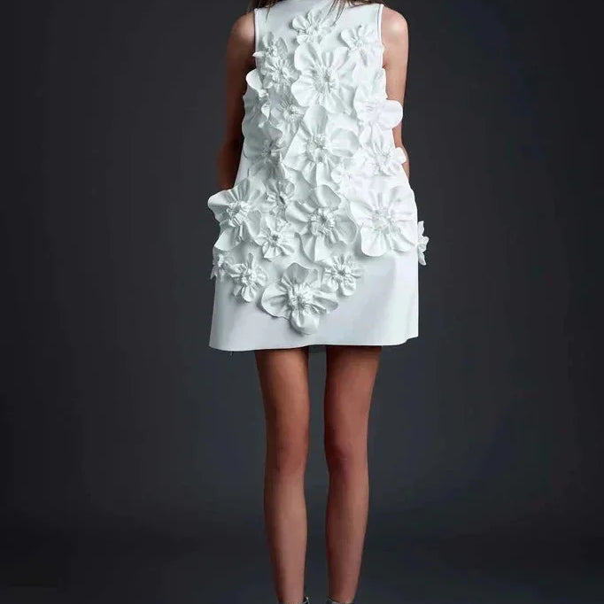 Elegant Ladylike Short Skirt Heavy Embroidery Splicing Belted Dress Women's Fashion Spring Arrival Sleeveless Dress