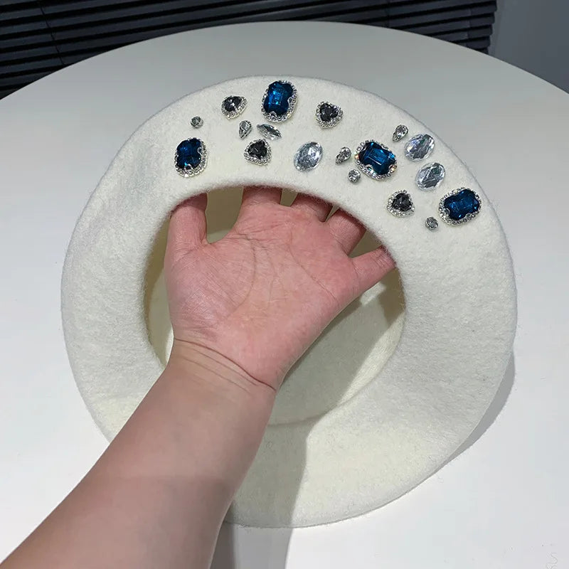 Berets Women Hat Brimless Stretchy Comfortable Rhinestone Y2K Cap Autumn Female Flat Color Cotton 5 56-58cm