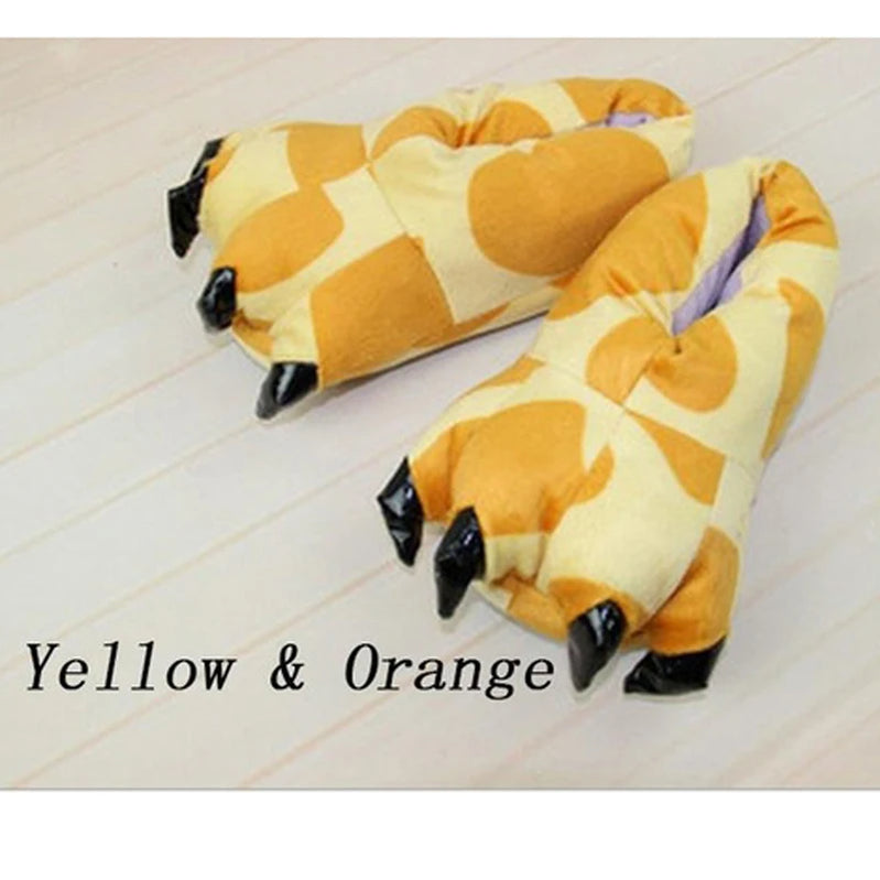 Winter Warm Soft Indoor Floor Slippers Women Men Shoes Paw Funny Animal Christmas Monster Dinosaur Claw Plush Home giraffe