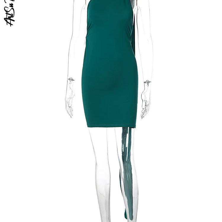 Tassel Backless Dress One Shoulder Mini Dress Hot Pink Bodycon Dress Sleeveless Club Outfits Evening Fashion Sexy Black Dress