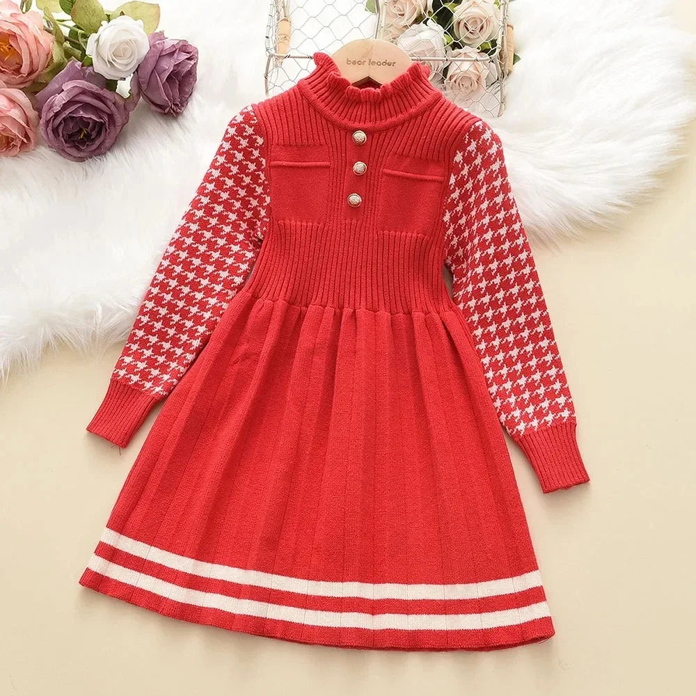 Autumn Winter Girls Dress Girls 4-8Y Kids Princess Party Sweater Knitted Dresses Christmas Costume Baby Girl Clothes AH9352H