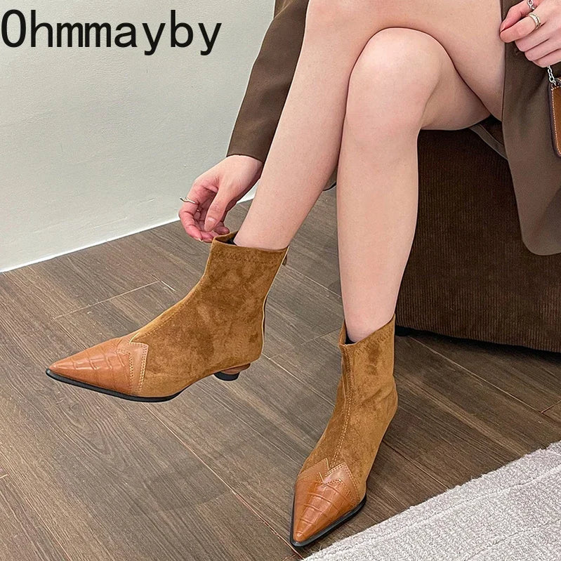 Spring Autumn Women's Ankle Boots Fashion Pointed Toe Short Botas Ladies Elegant Low Heel Shoes Winter Women's Pumps