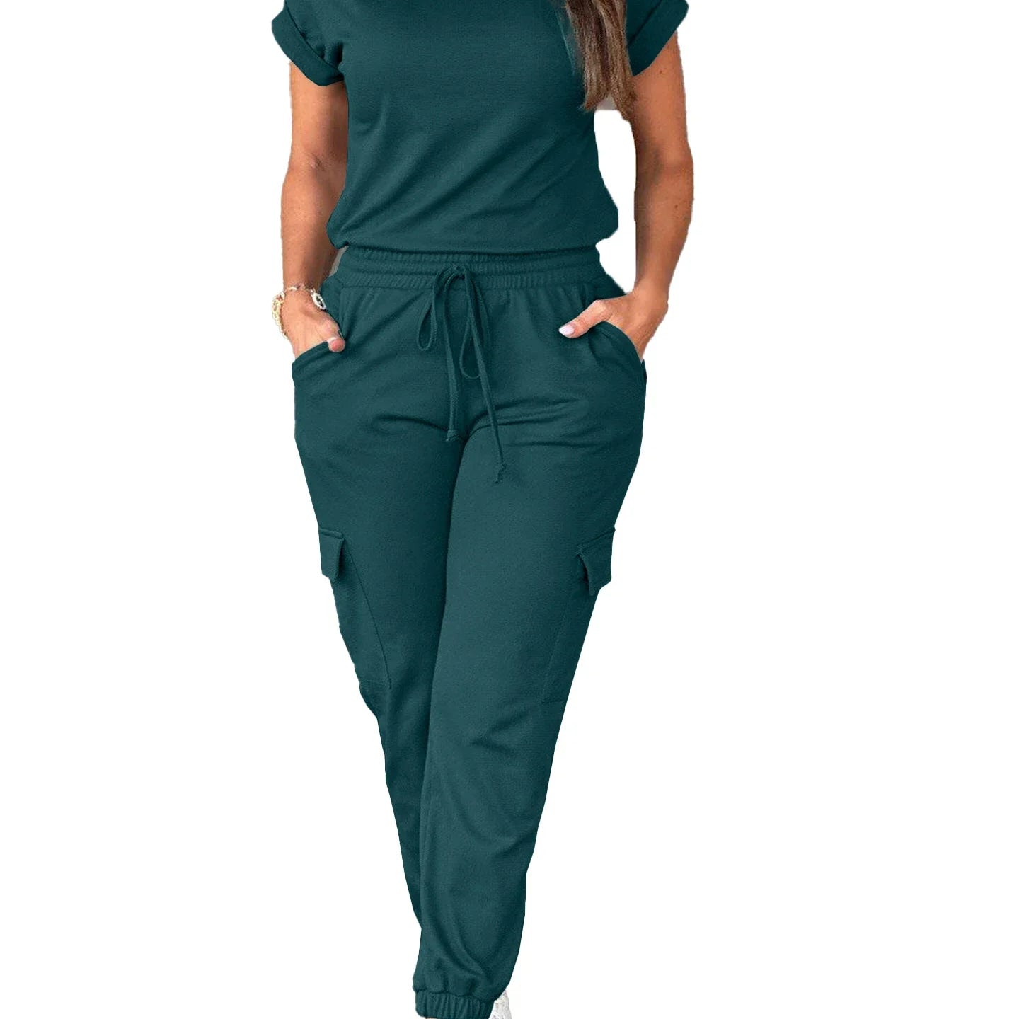 spring and summer new solid color overalls urban jogger sports suit