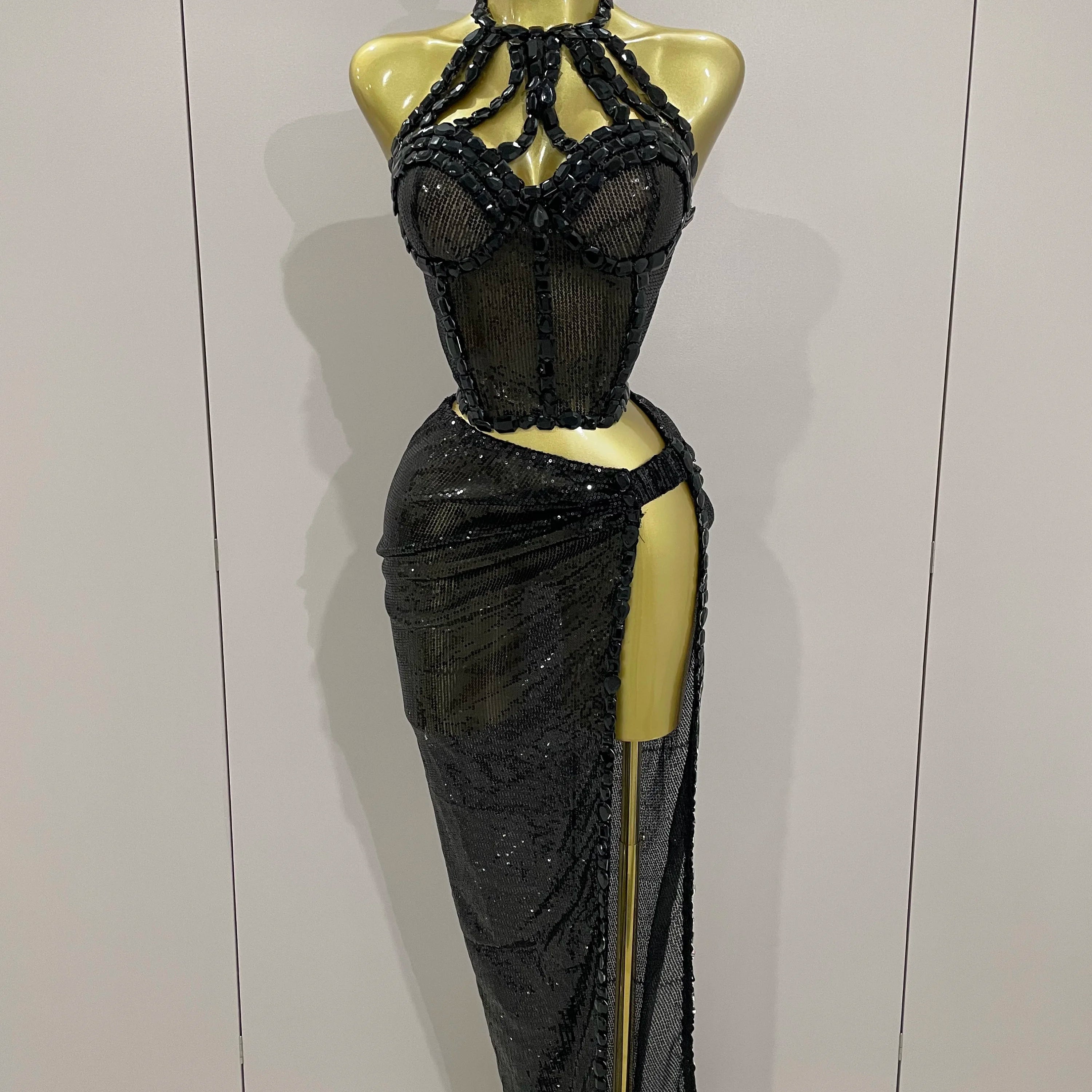 Sexy Luxury Shiny Diamond Sequins Cocktail Dress 2Pcs Set 2025New Women Evening Celebrate Birthday Party Nightclub Stage costume