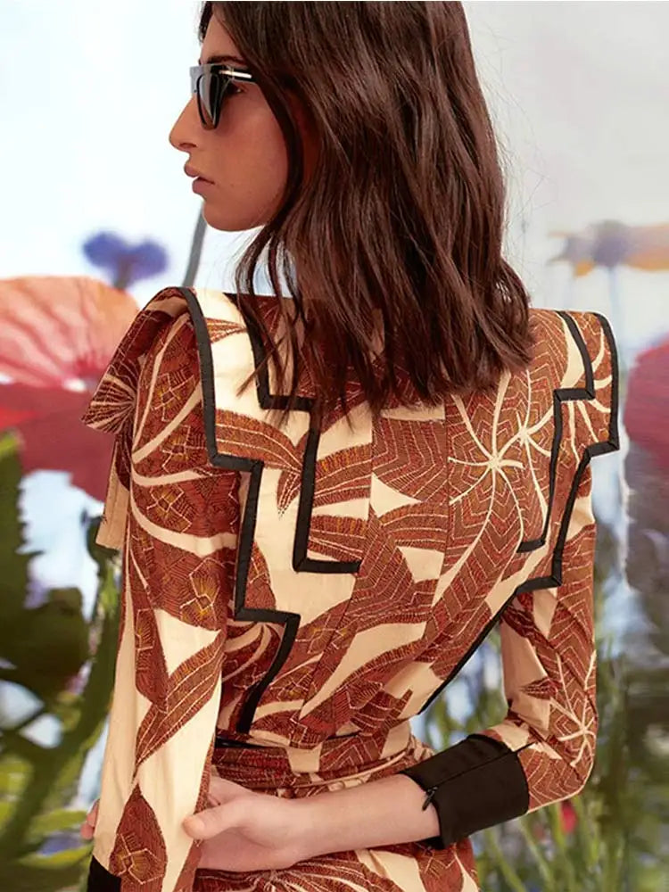 Vintage Square Neck Printed Maxi Dresses Women Casual Slim Fit Long Sleeve Patchwork Vestidos Spring Party Holiday Dress